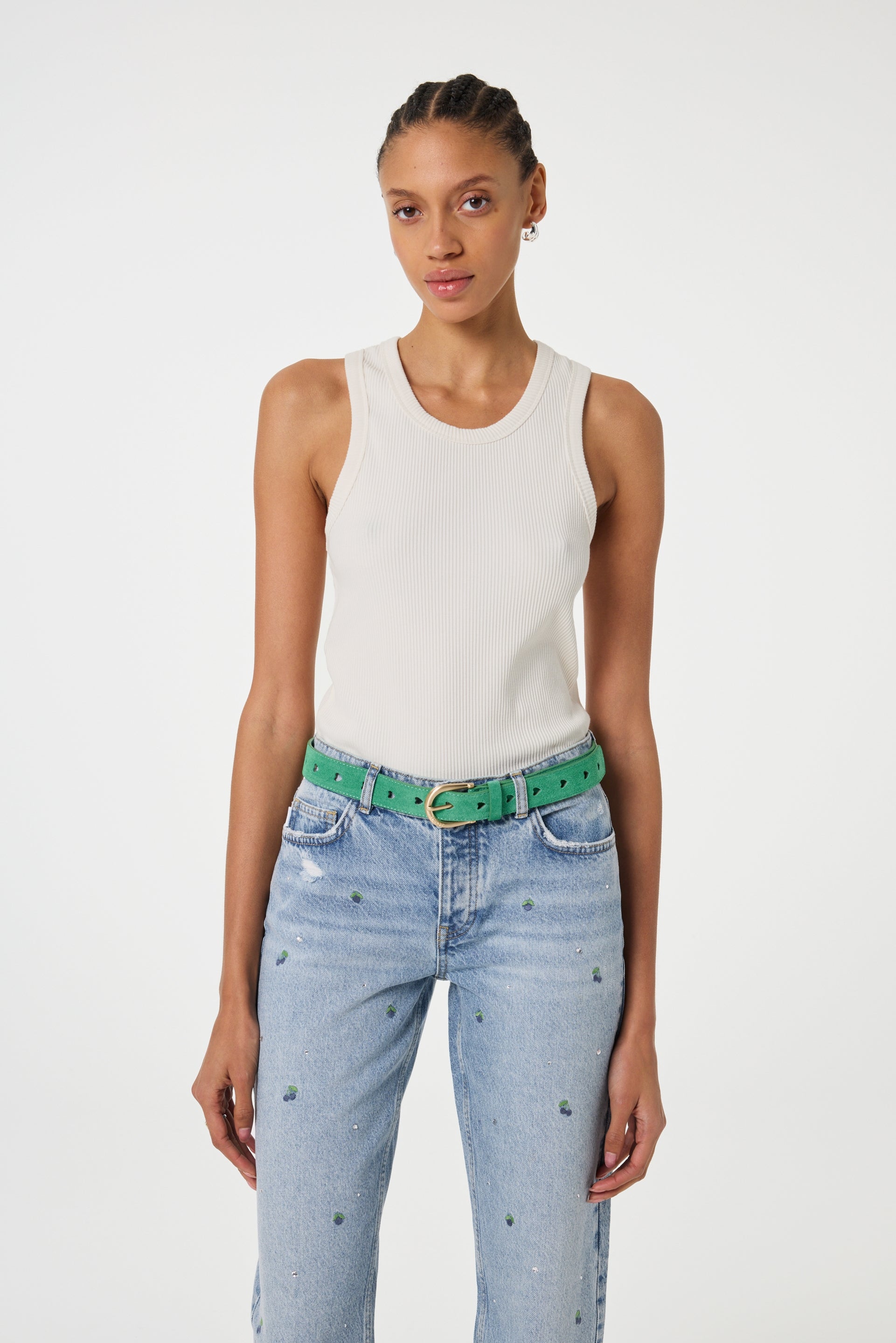 Cut It Out Heart Belt Suede/Leather | Green Apple