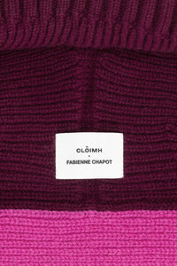 FC X CLÒIMH Blocked Tied Wool Hood | Burgundy/Fuchsia