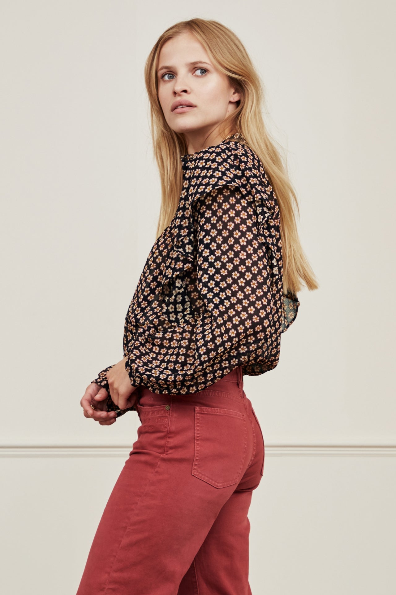 Bibi Long Sleeve Blouse | Black/Crazy Clay