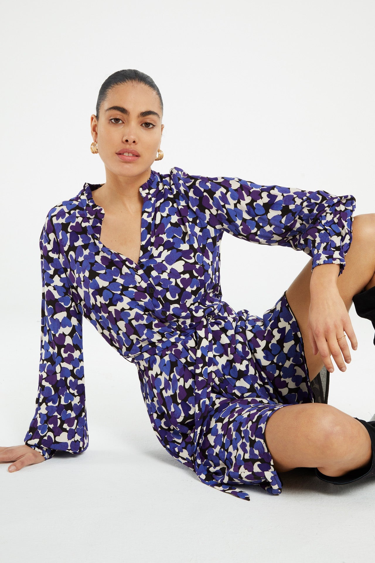 Dorien Frill Dress | Black/Poppy Purple