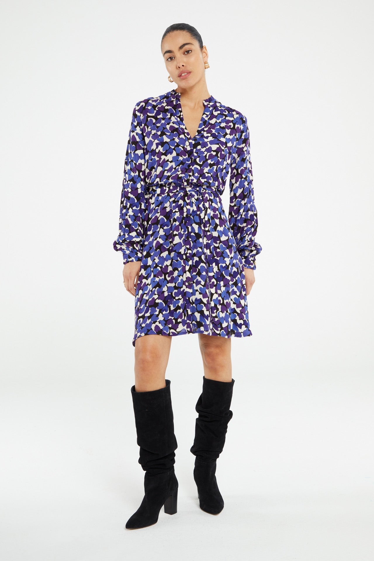 Dorien Frill Dress | Black/Poppy Purple