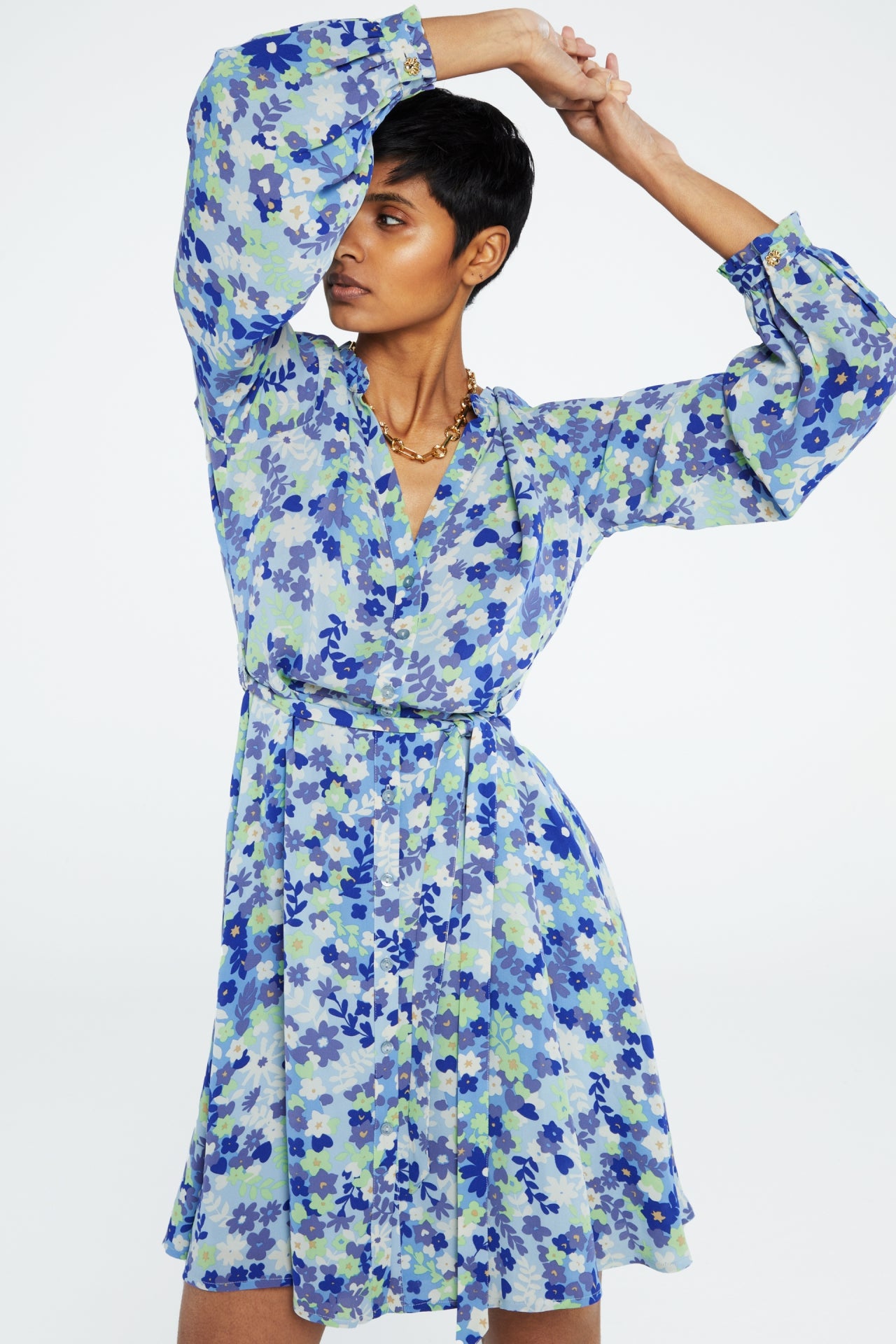 Dorien Frill Dress | Riad Blue/Acapulco G