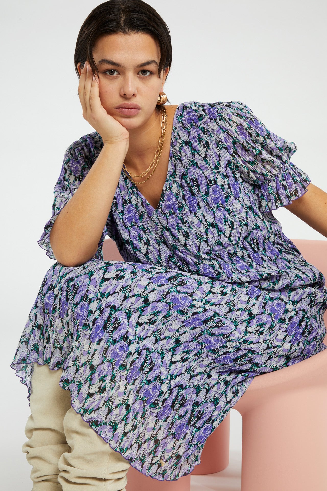 Pauline Dress | Poppy Purple/Cream W