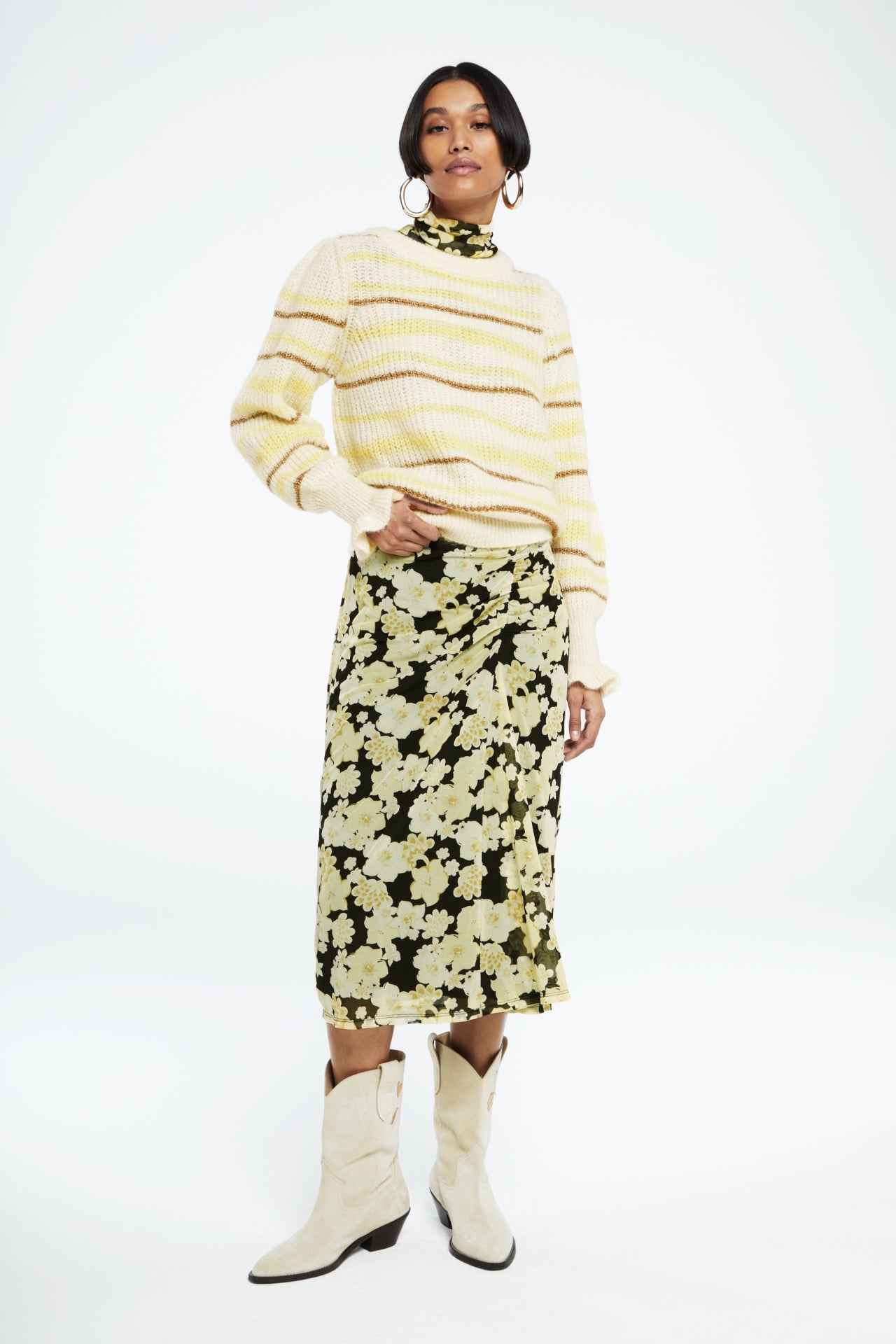 Jessy Midi Skirt | Black/Lemon Sorbet