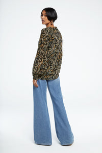 Cliff Ruffle Top | Black/Rattan