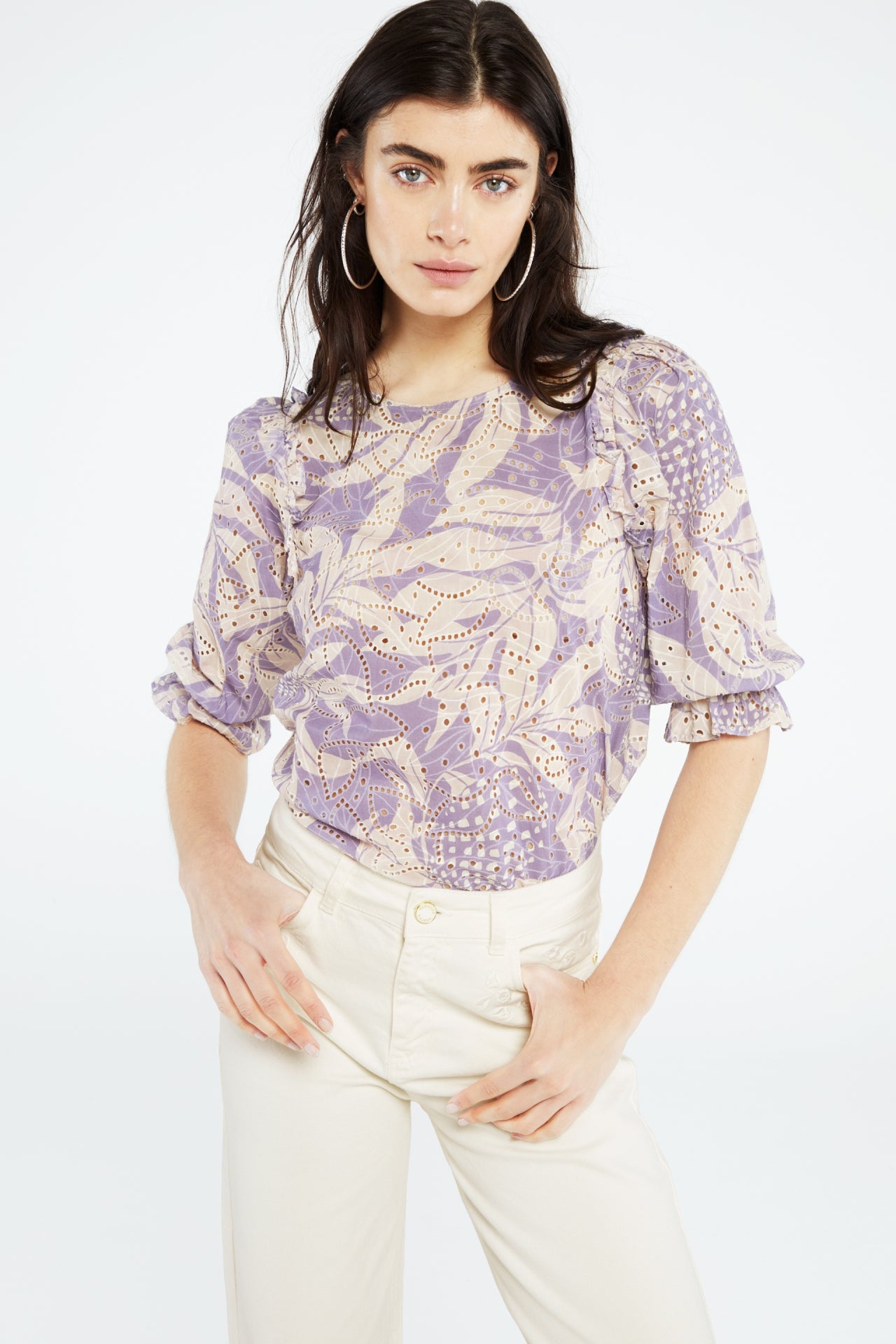 Sarah Top | Lovender/Cream White