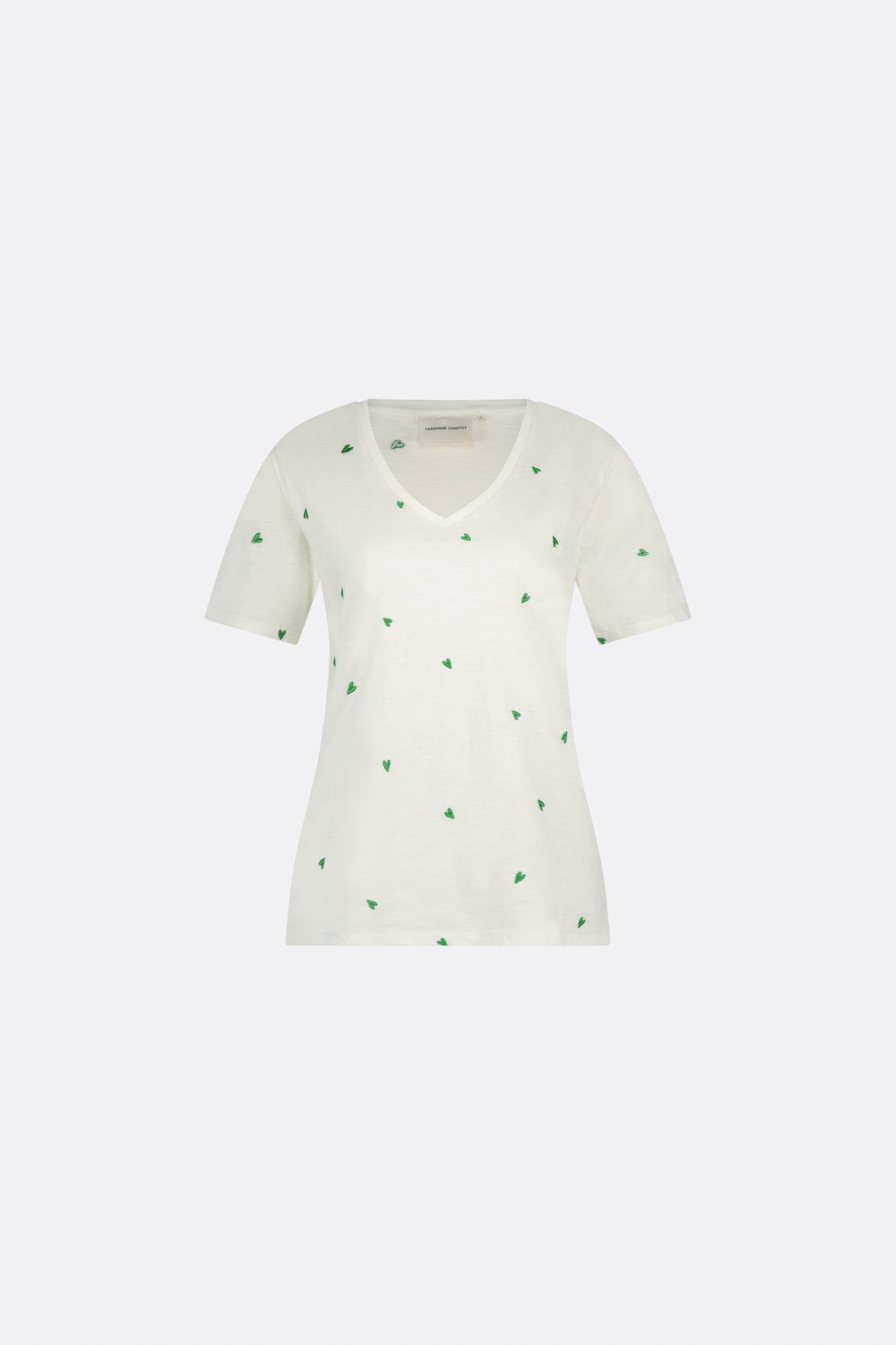 Phil V-neck Green Heart T-shirt | Cream White