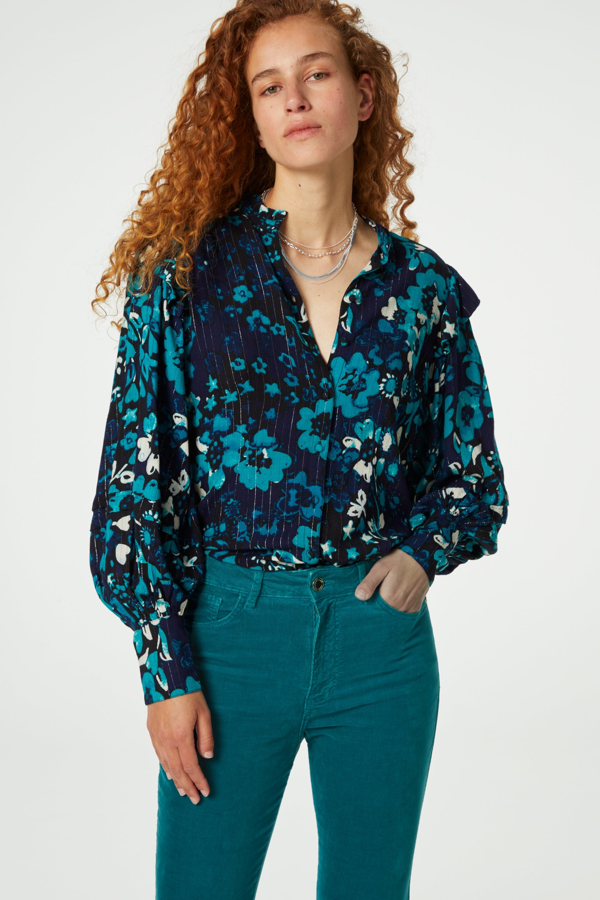 Philo Blouse | Black/Keep it Teal