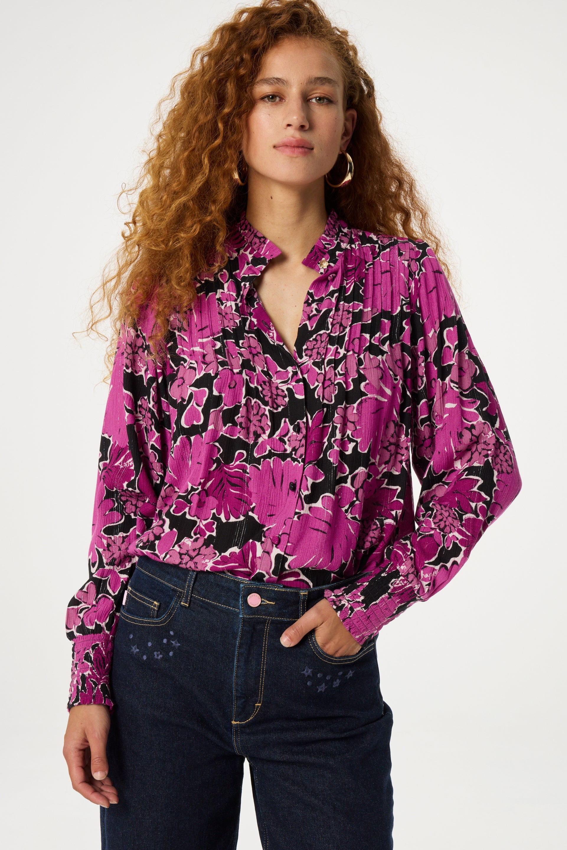 Lucky Blouse | Black/Raspberry