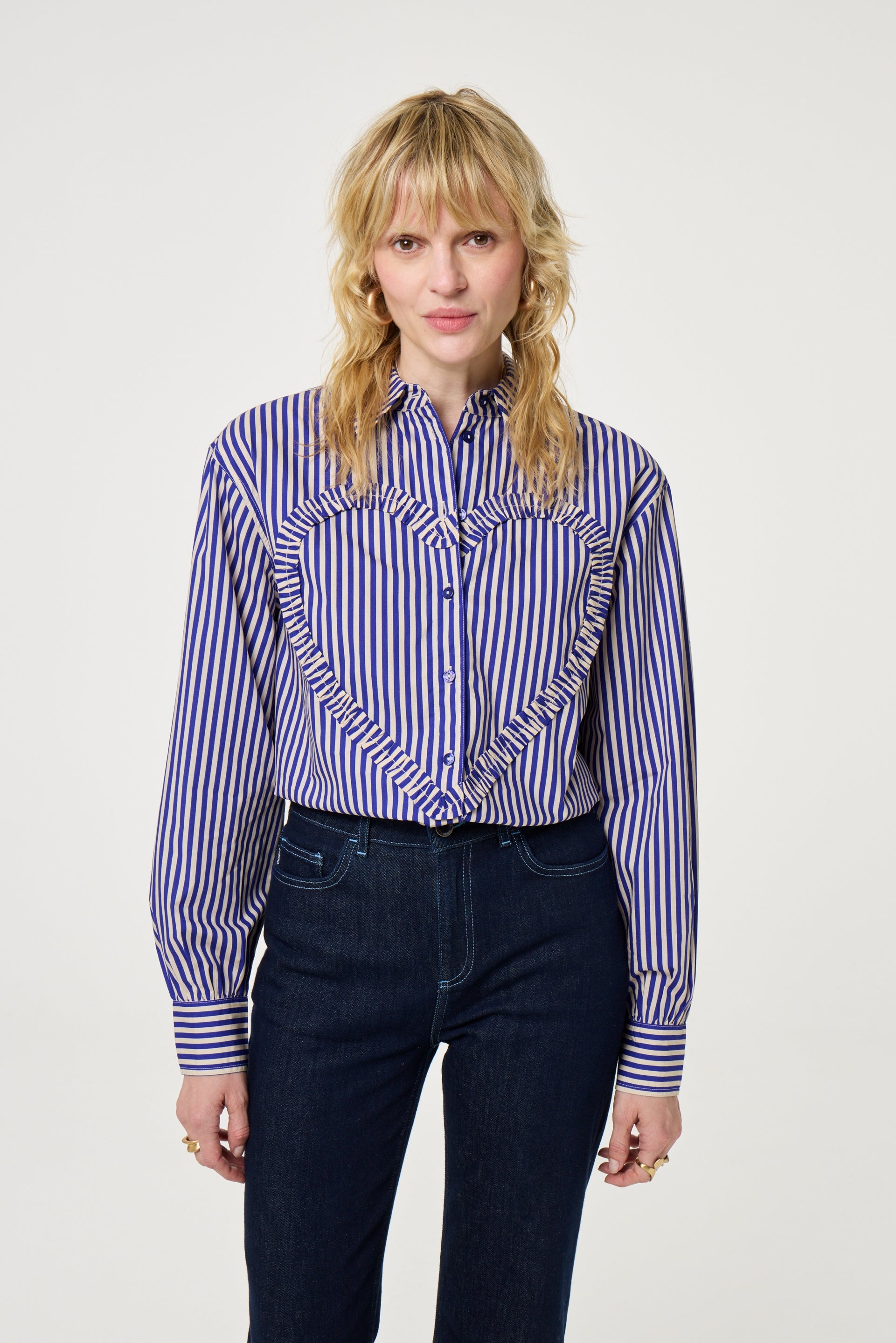 Alex Heart Blouse | Cosy White/Royal Cobalt