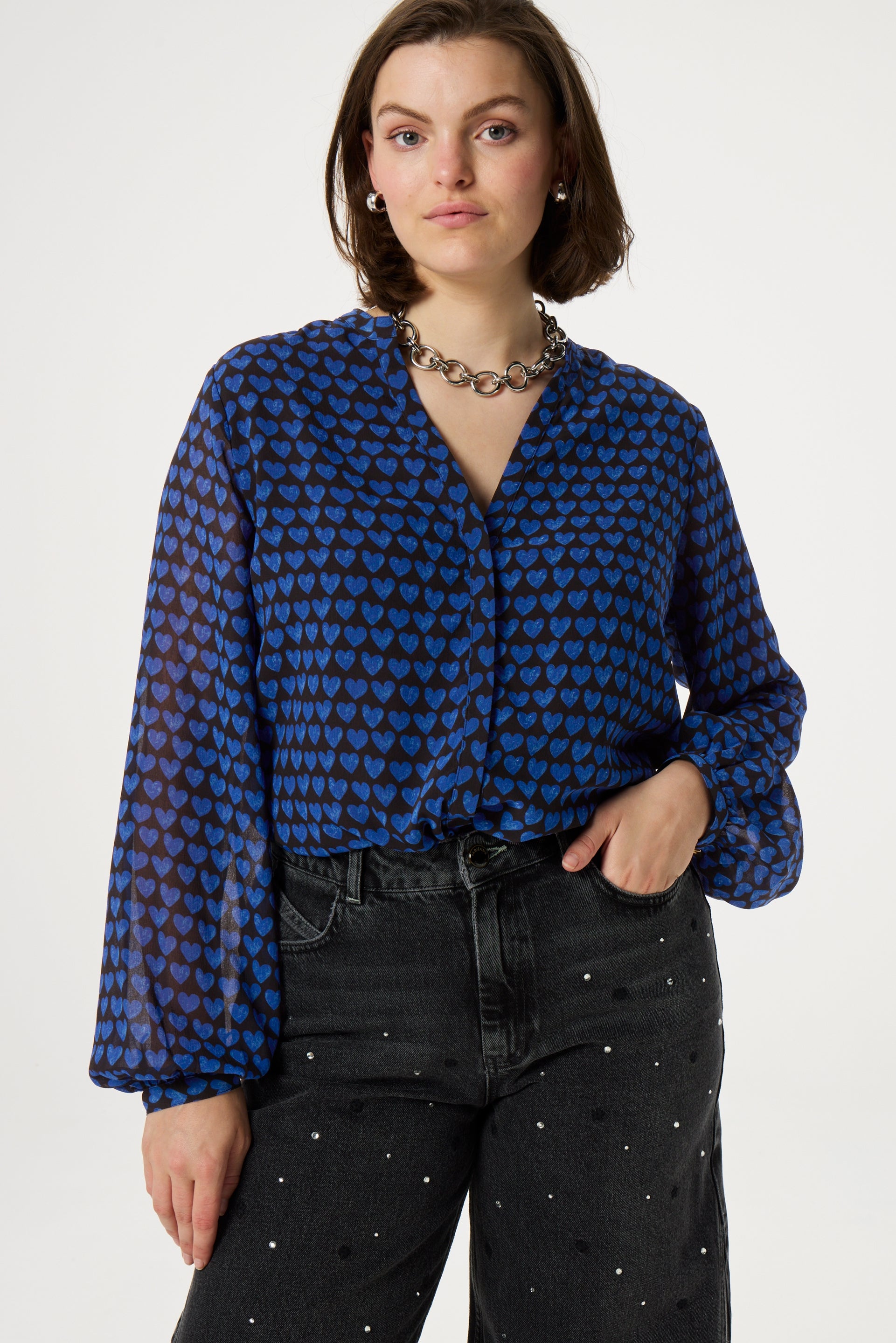 Frida Blouse | Black/Bright Blue