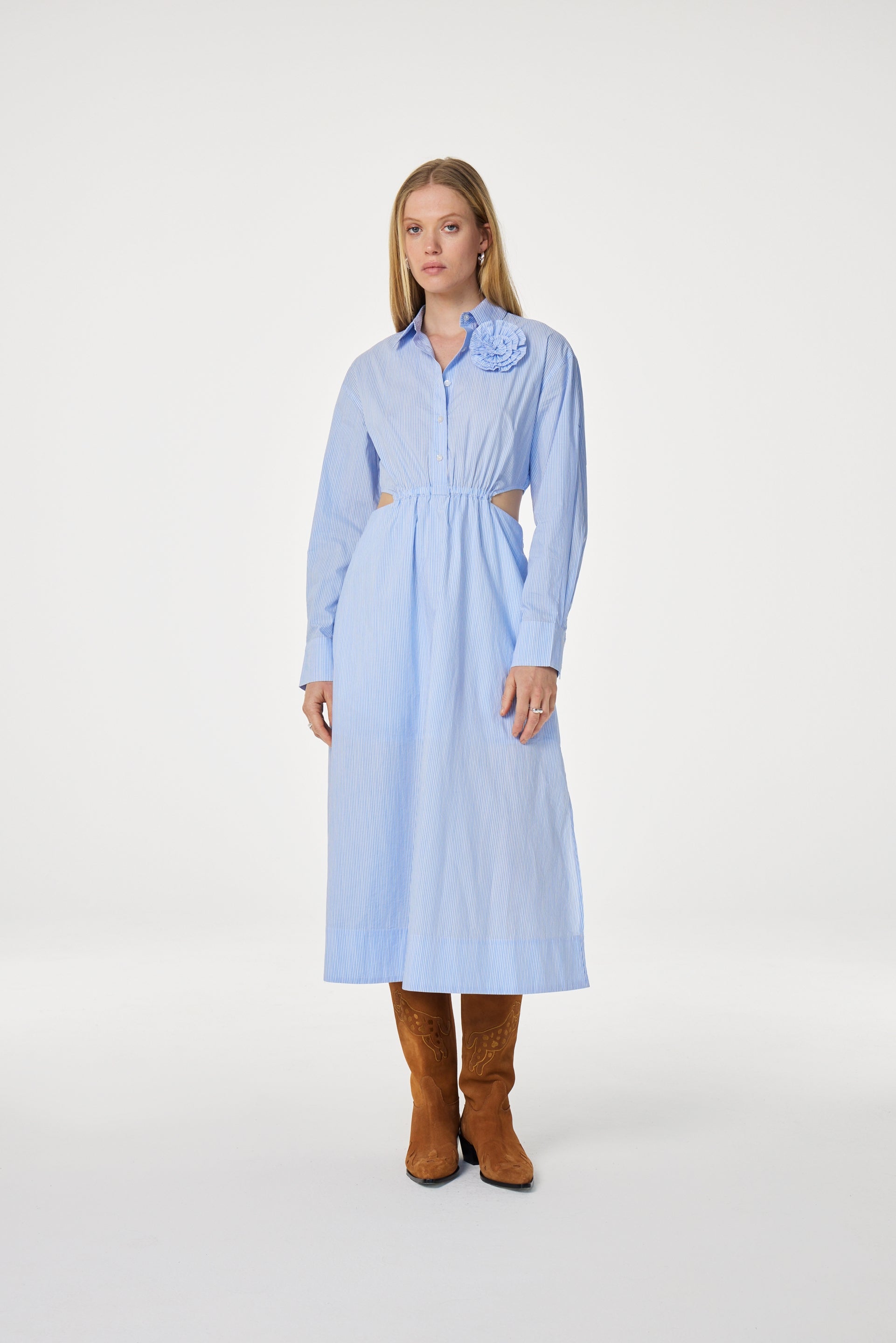 Camila Dress | Warm White/Pool Blue