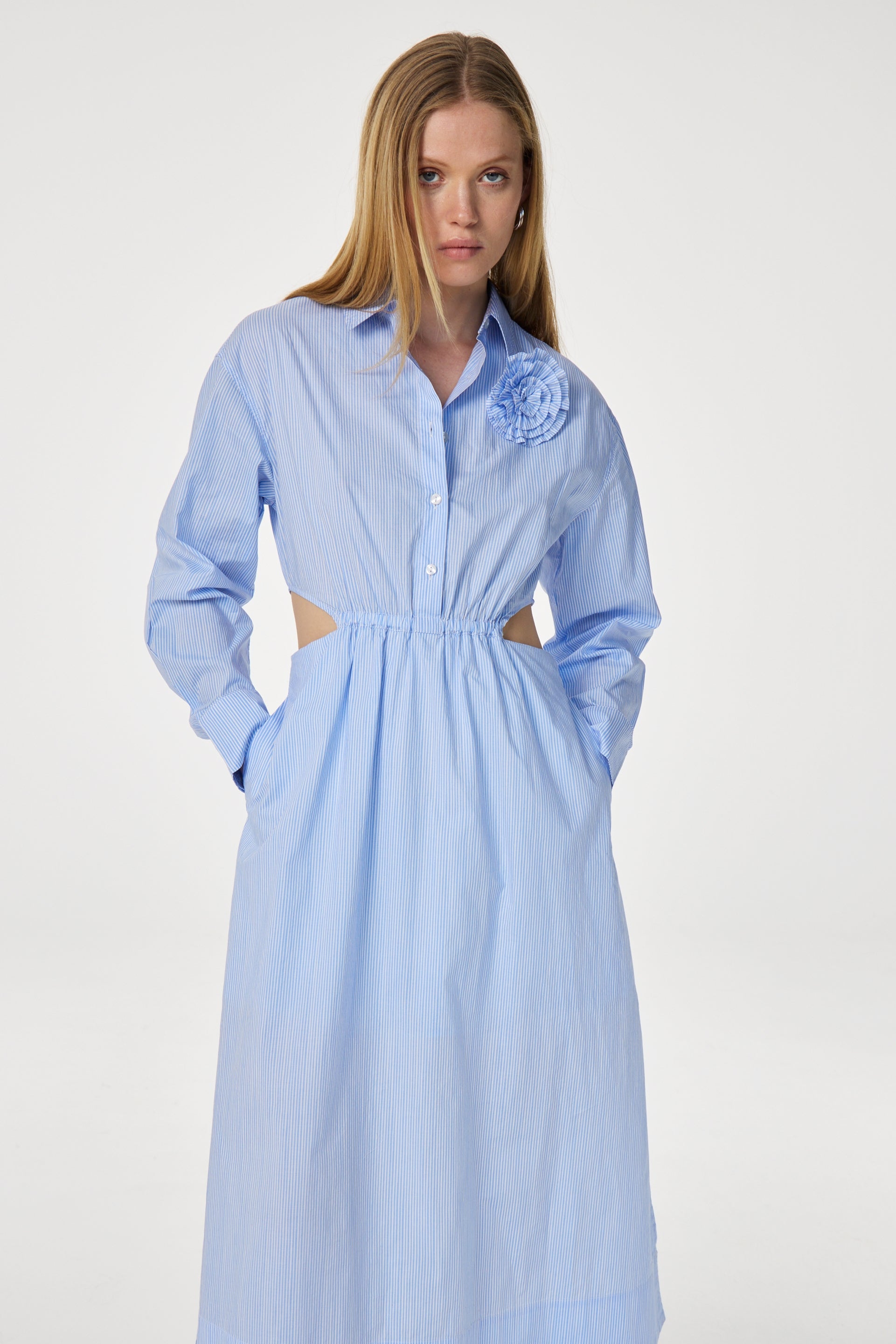 Camila Dress | Warm White/Pool Blue