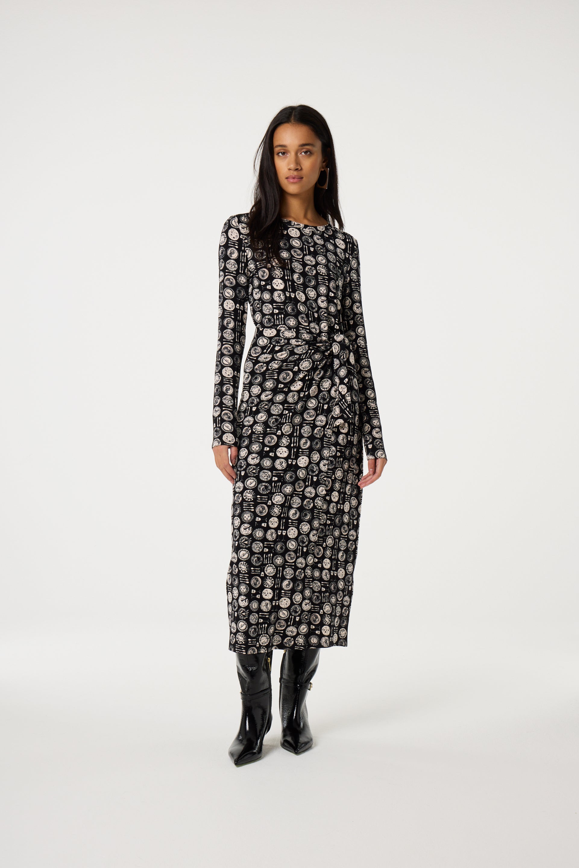 Lilo Midi Dress | Black/Creme Brulee