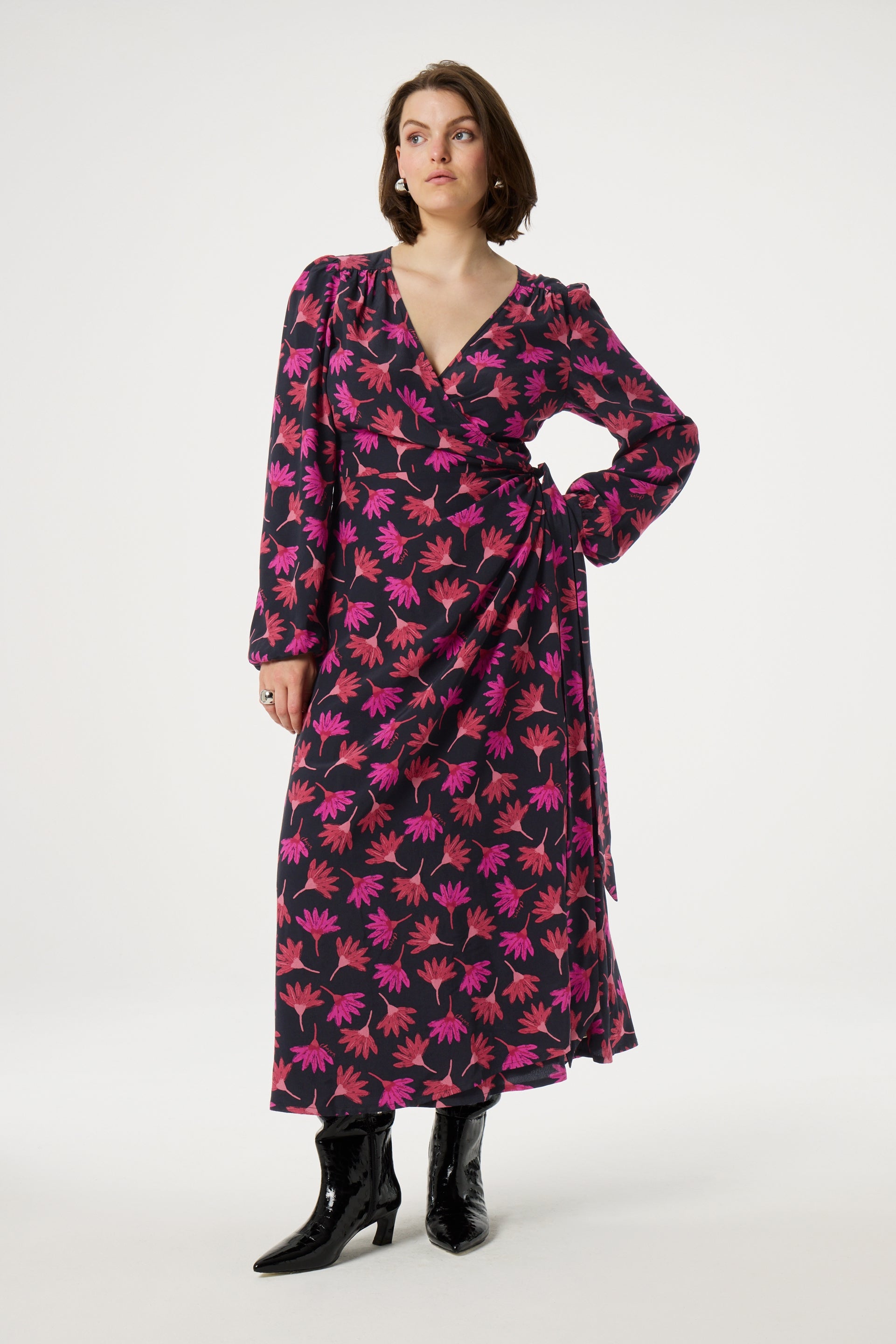 Nia Dress | Black/Cerise Red
