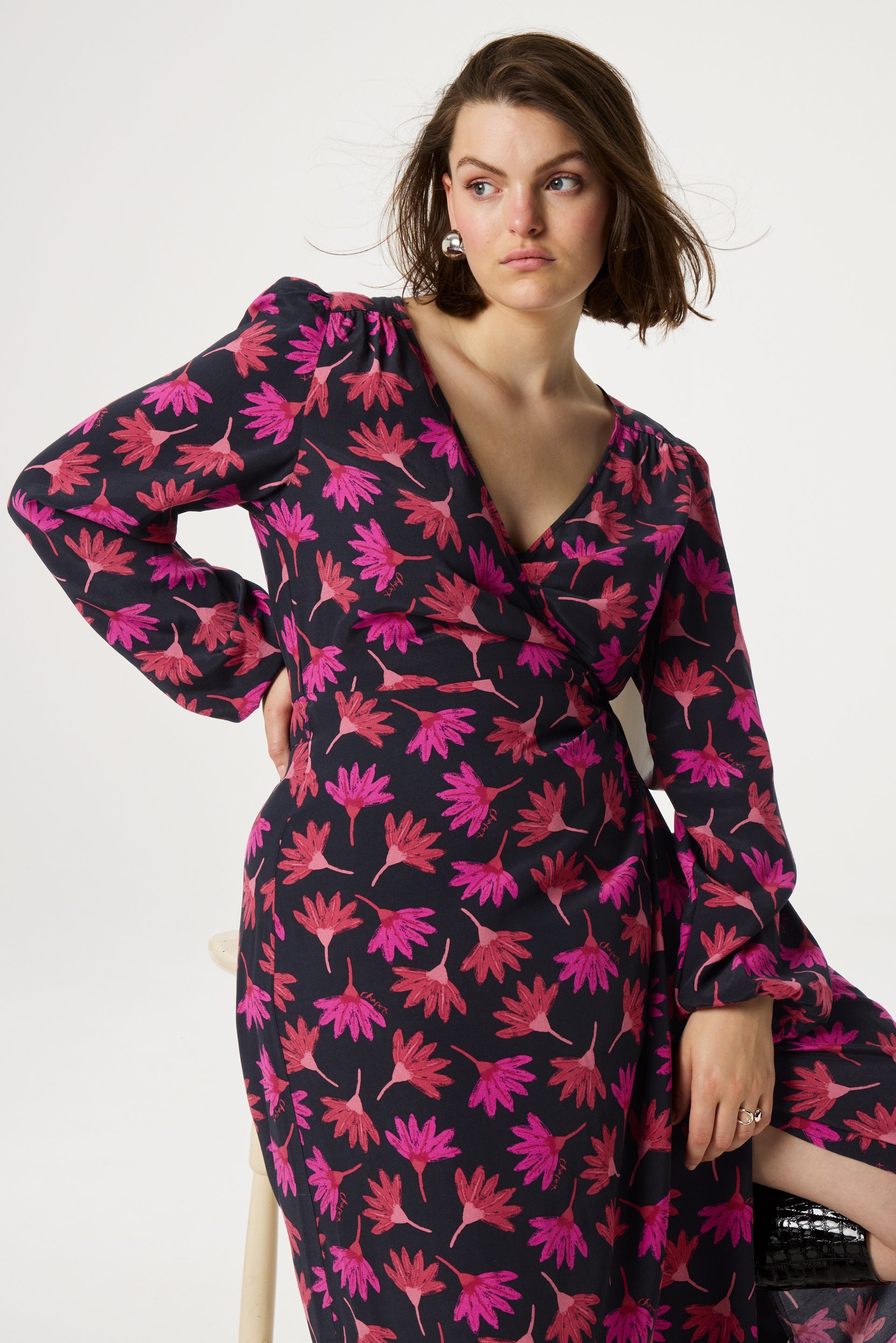Nia Dress | Black/Cerise Red