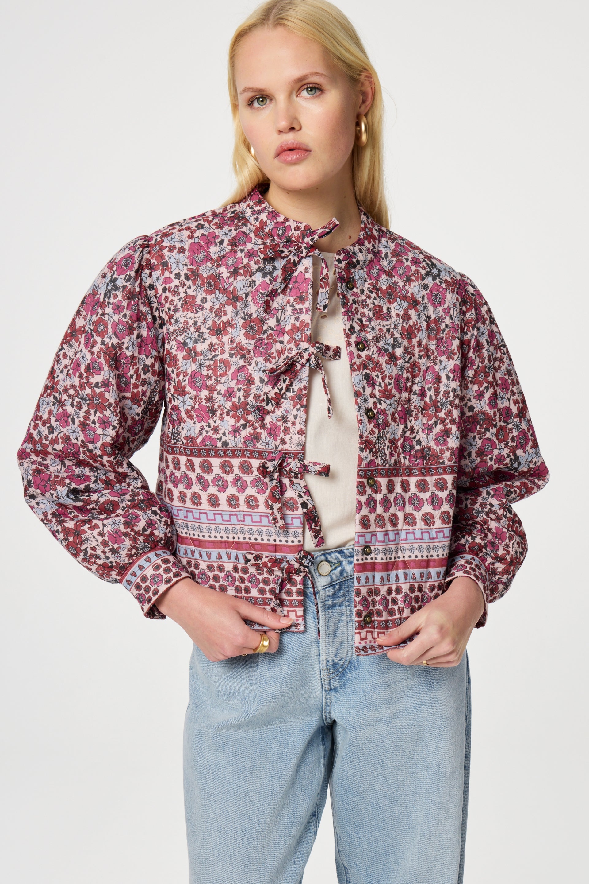 Patty Printed Jacket | Cerise Red/Powder Bl