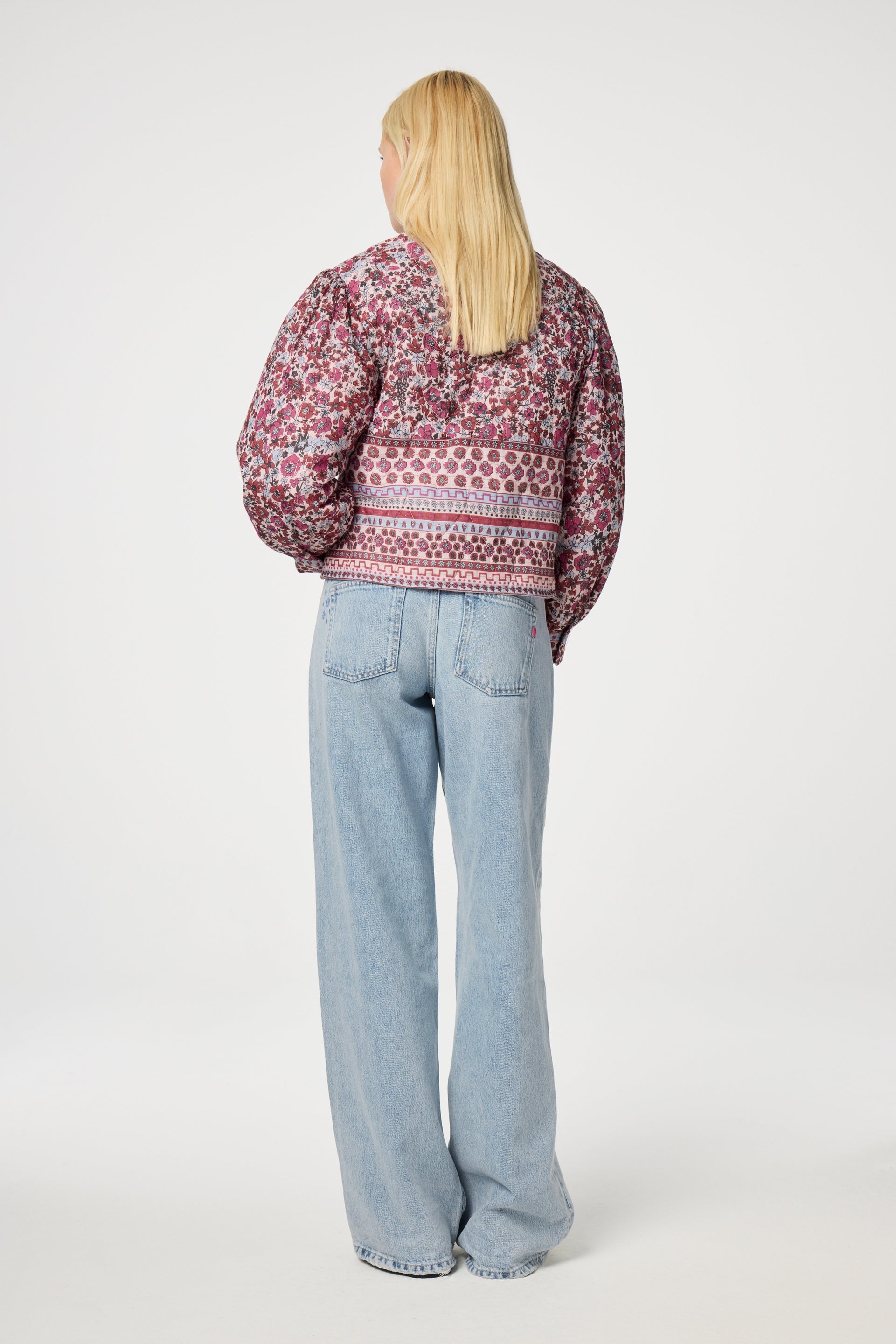 Patty Printed Jacket | Cerise Red/Powder Bl