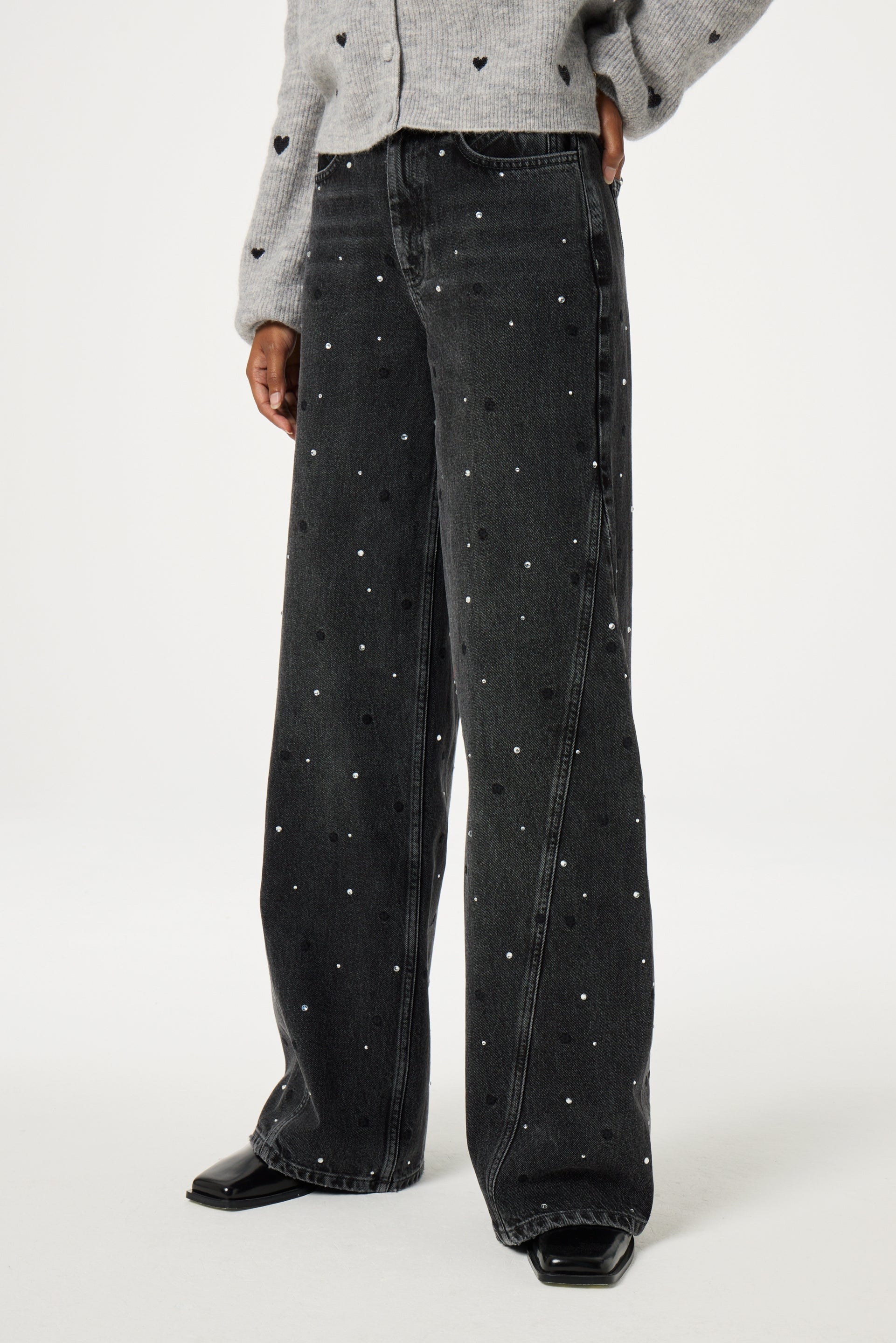 Bonnie Wide Leg - Rhinestone | Washed Dark Grey