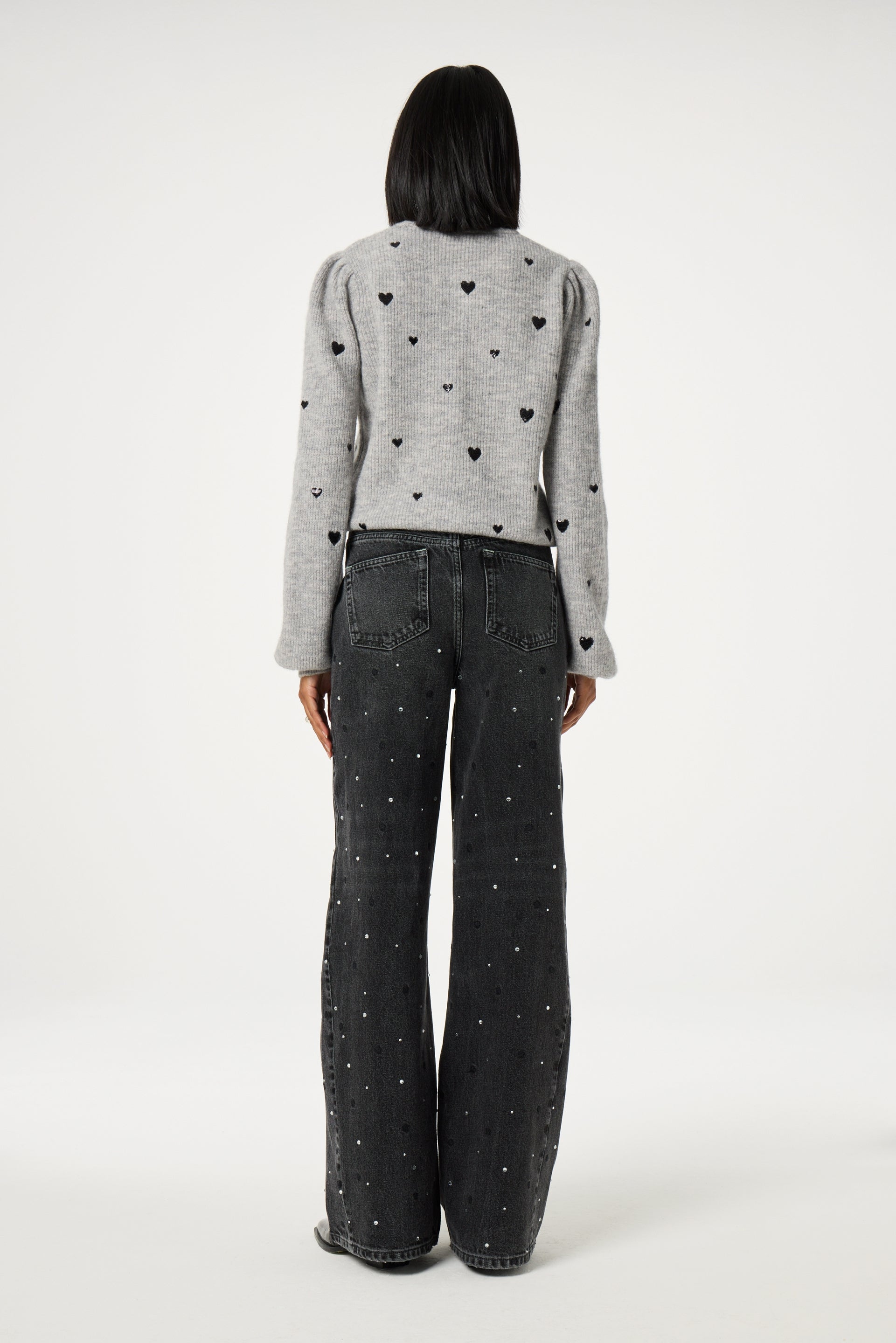 Bonnie Wide Leg - Rhinestone | Washed Dark Grey