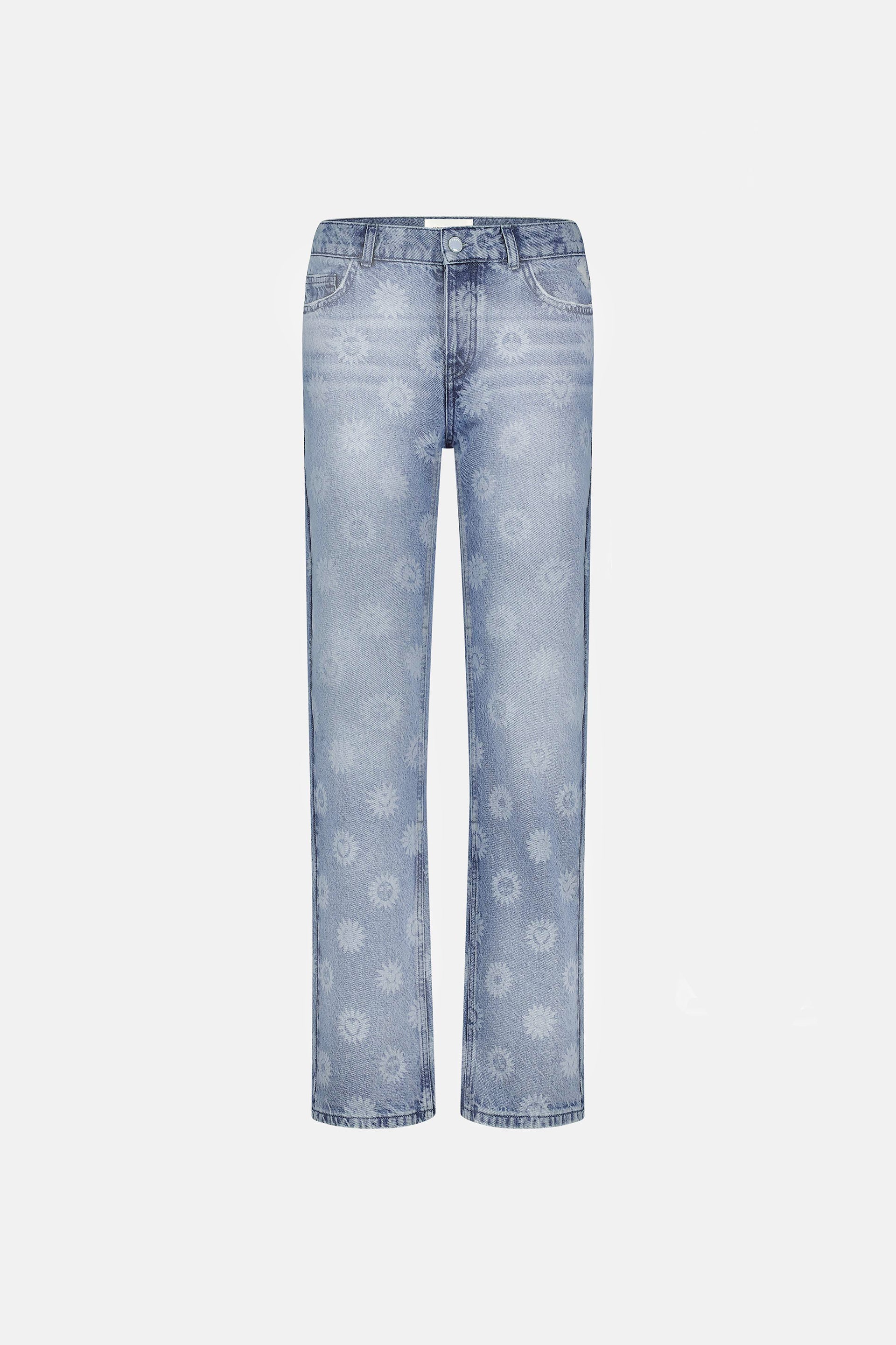 Marie Straight Leg Jeans | Mid Blue Printed