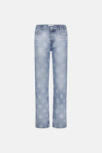 Marie Straight Leg Jeans | Mid Blue Printed