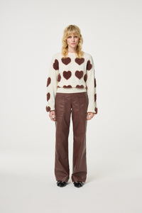 Heart Pullover | Cosy White/Mocha Brown