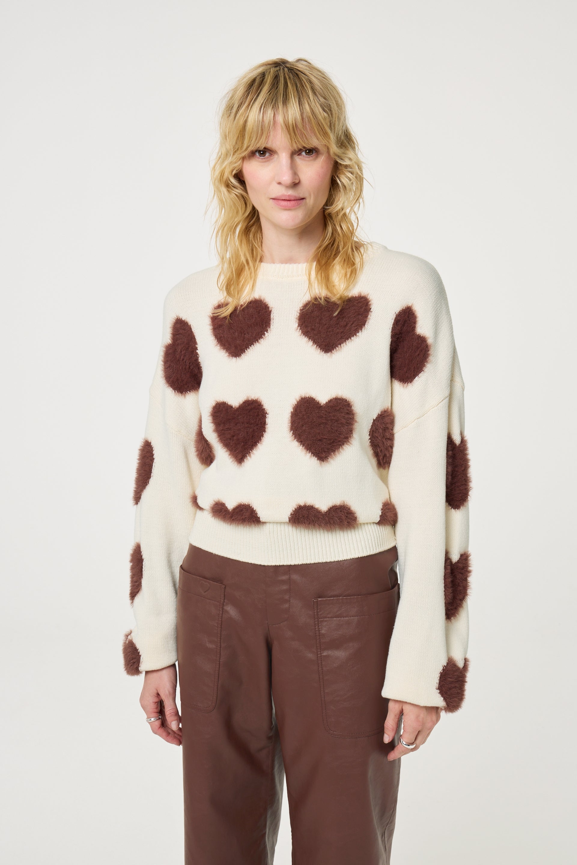 Heart Pullover | Cosy White/Mocha Brown