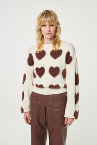 Heart Pullover | Cosy White/Mocha Brown