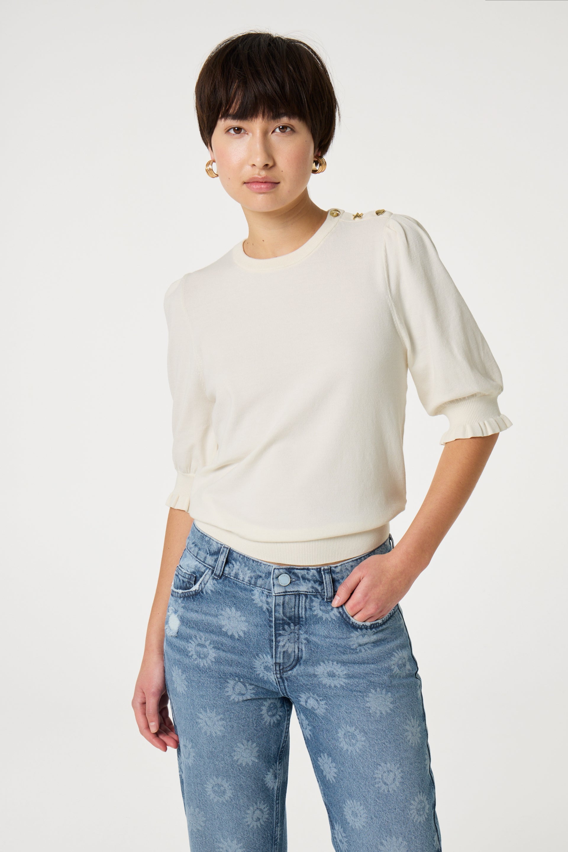 Molly Short Sleeve Pullover | Cosy White