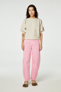 Jana SS Sweater | Oatmeal/Purple