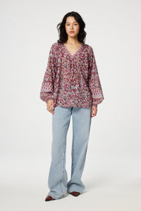 Anan Top | Cerise Red/Powder Bl