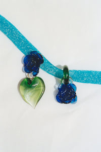 Rose & Heart Earrings | Cobalt/Greenery