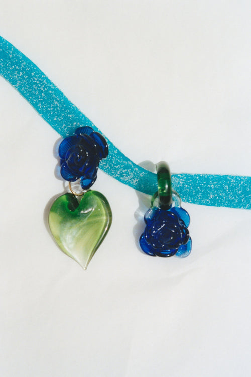 Rose & Heart Earrings | Cobalt/Greenery