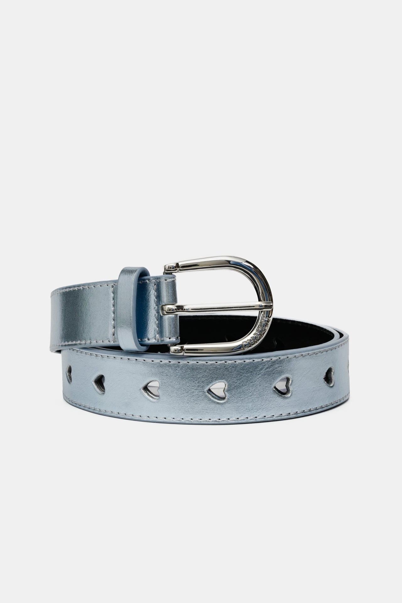 Cut It Out Heart Belt | Light Blue Metallic