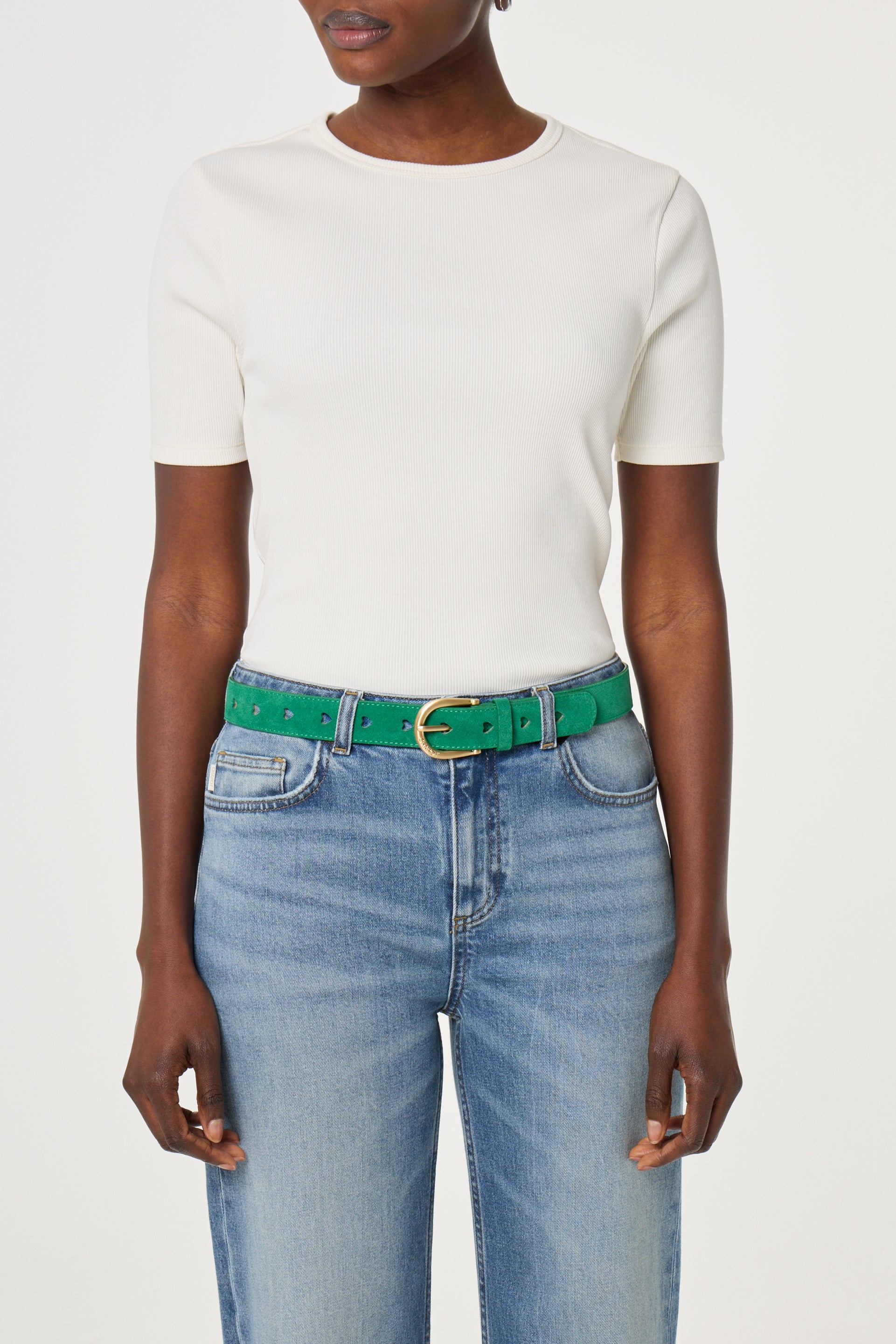 Cut it Out Heart Belt Suede | Evergreen