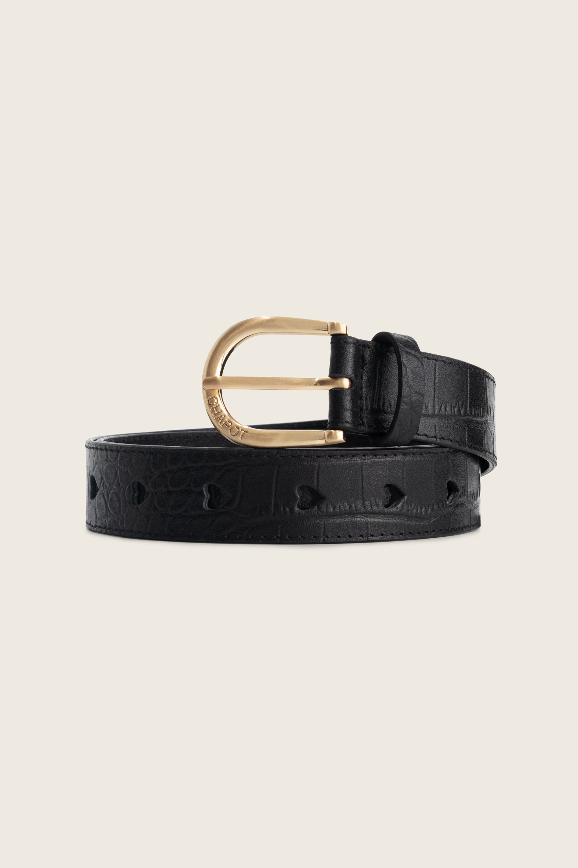Cut It Out Heart Belt Croco | Black