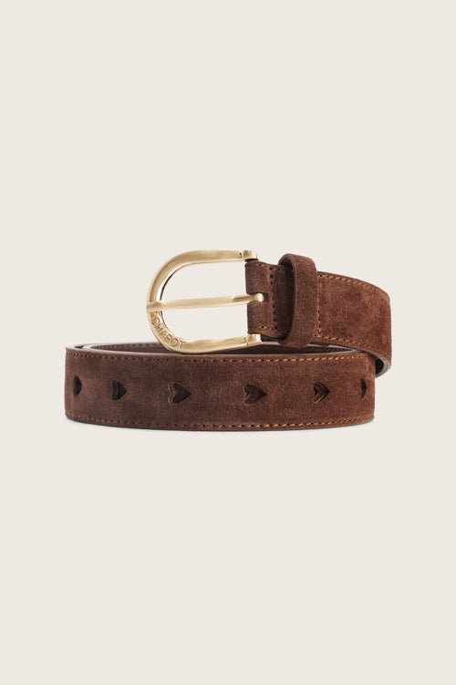 Cut It Out Heart Belt Suede | Chocolate Brown