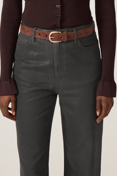 Cut It Out Heart Belt Suede | Chocolate Brown