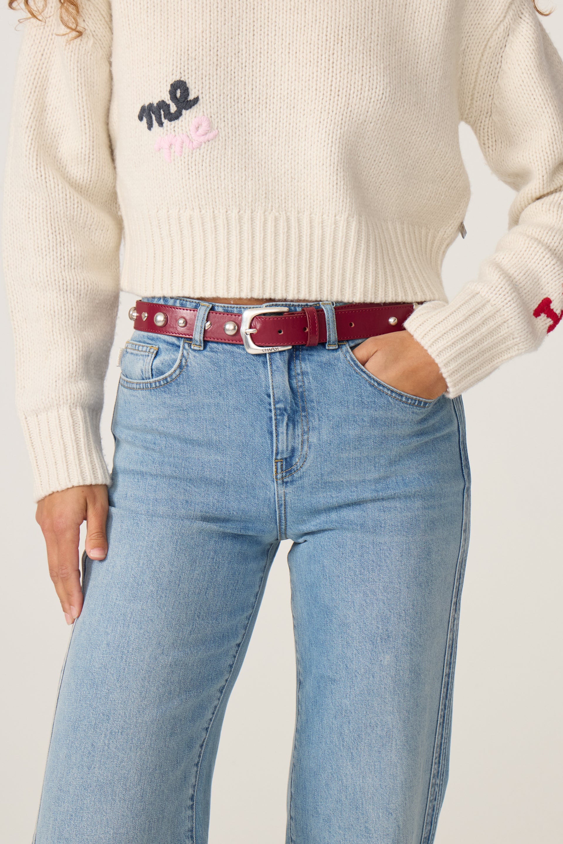 Play Of Studs Belt Leather | Haute Red