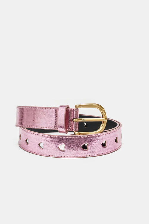 Cut It Out Heart Belt | Light Pink Metallic
