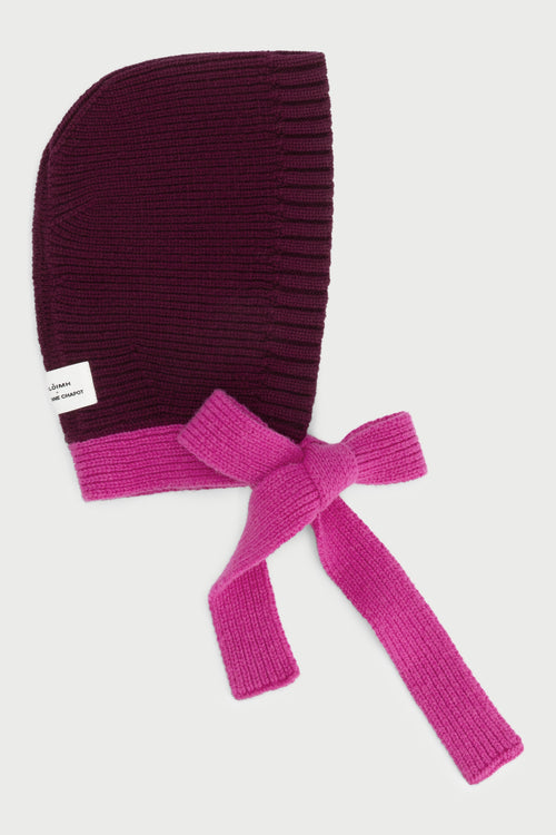 FC X CLOIMH Blocked Tied Wool Hood | Burgundy/Fuchsia