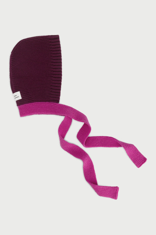 FC X CLOIMH Blocked Tied Wool Hood | Burgundy/Fuchsia
