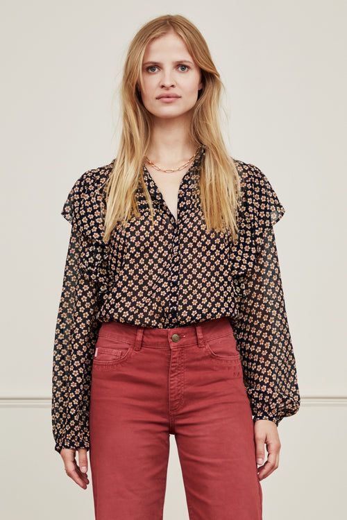 Bibi Long Sleeve Blouse | Black/Crazy Clay