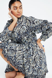 Daila broderie  Dress | Navy/Warm White