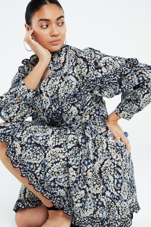 Daila broderie  Dress | Navy/Warm White