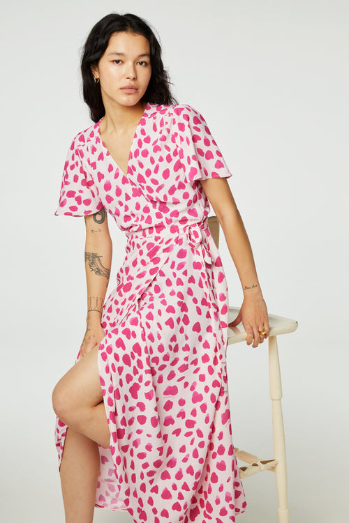 Archana Butterfly Dress | Cream White/Hot Pink