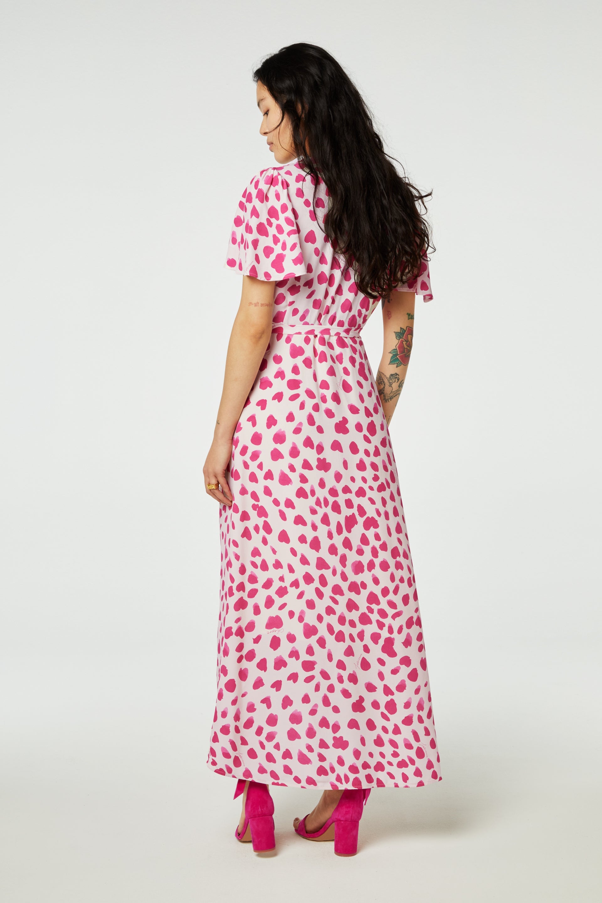 Archana Butterfly Dress | Cream White/Hot Pink