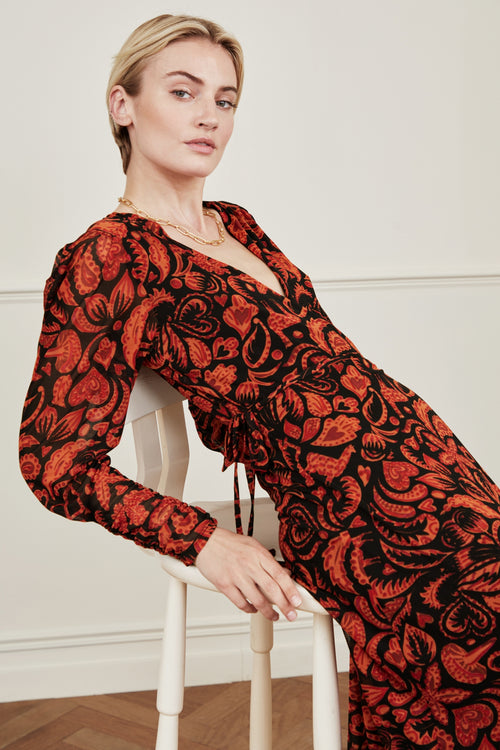 Nathalie Dress | Black/Orange Lava