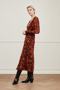 Nathalie Dress | Black/Orange Lava